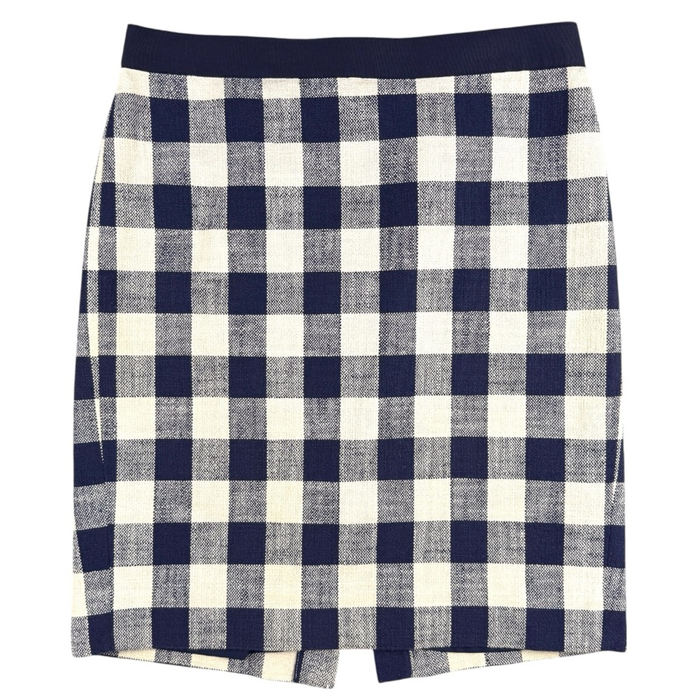 J.Crew Navy & Ivory Gingham Check Pencil Skirt Size 6 Lined